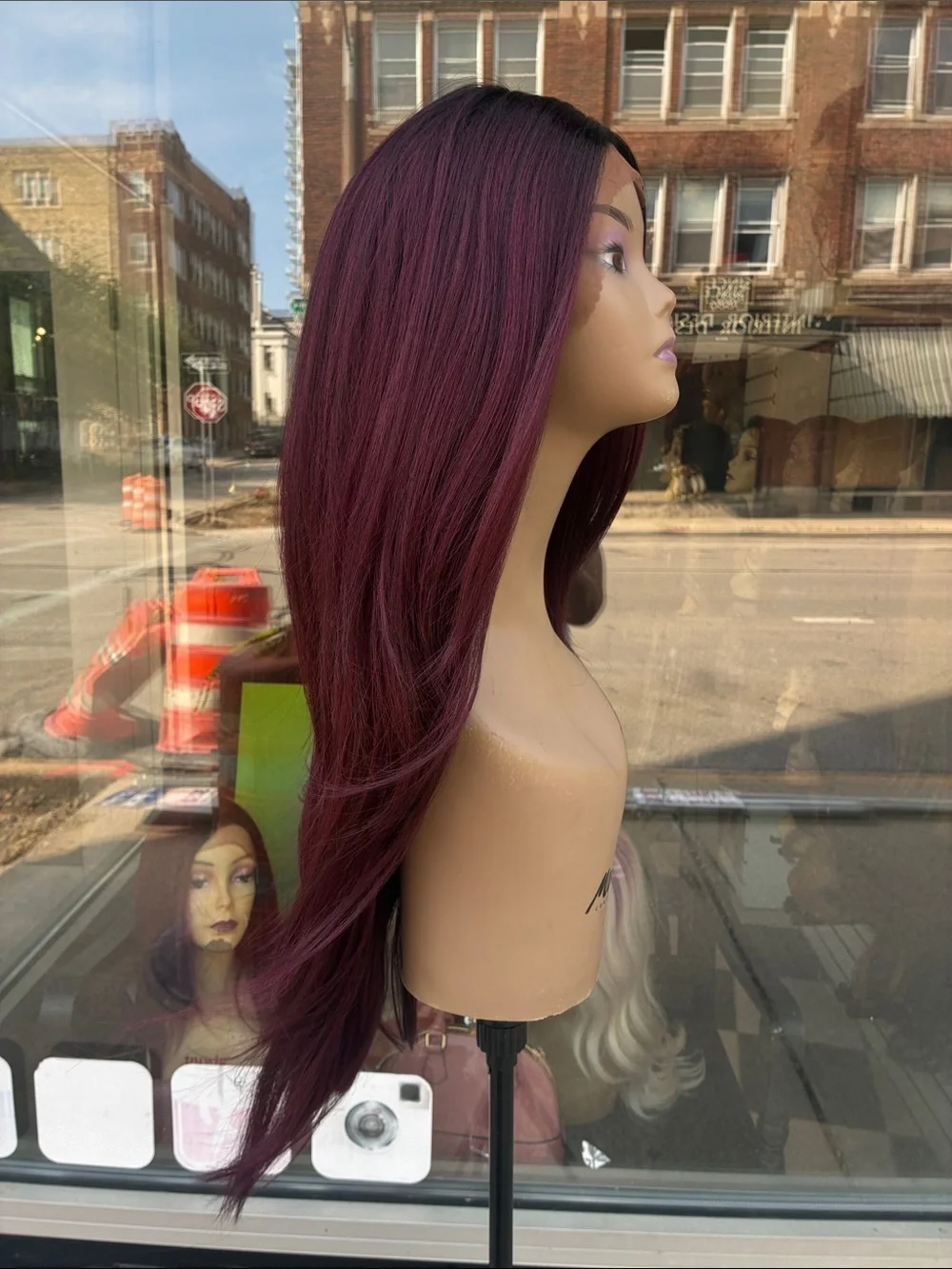 Long Straight Burgundy Wig - Sleek Center Part